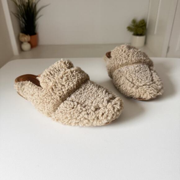 Free People Tan Sherpa At Ease Mule Loafers Size 39/8 - Picture 2 of 7